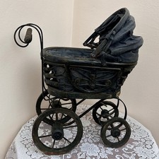 Antique Victorian Era Childs Doll Pram Wooden Wire Metal Wicker