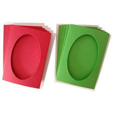 Oval Aperture Tri Fold Card Blanks A6 Christmas Green & Red 5 Pack Cross Stitch