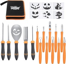 15Pc Pumpkin Carving Kit Stainless Steel Tools with Case & Templates Halloween