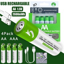 USB AA AAA C D Lithium Rechargeable Battery 1.5V Fast Charger Type C Cable Lot
