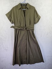 Zara Green Short Sleeve Shirt Dress 52% Linen Belted Size S Chest 34"