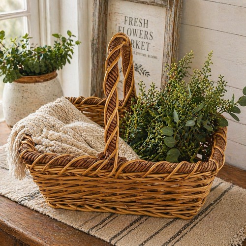 Vtg wicker gathering basket - vtg,
