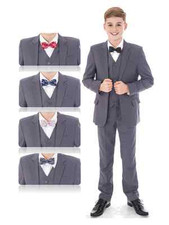 Boys Suits, Wedding Suits, Page Boy Suits Prom, Light Grey, Choose bowtie Colour