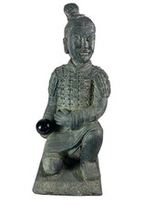 Kneeling Warrior Resin Terracotta Effect Grey Aged Garden Statue Ornament Garden