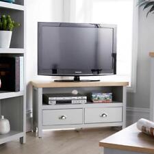 Corner TV Stand Grey Painted Oak Effect Solid Drawer Cabinet Furniture 36mm Top