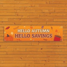 Hello Autumn Hello Savings Shop Banner – Seasonal Window Display PVC Signage