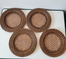 4 x Rattan Charger Plates Vintage Wicker Vintage Boho Placemats Round Handmade  