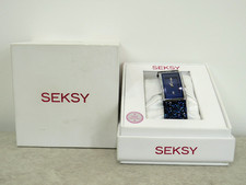 SEKSY Ladies Stunning Rocks Navy Blue & Silver Watch Swarovski Crystals