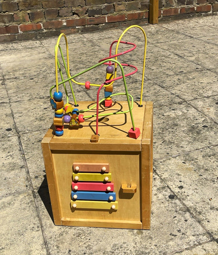 Wooden activity cube with - wooden, bead