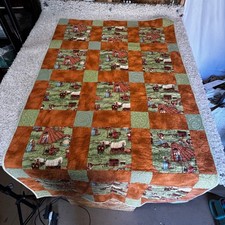 Vintage Pioneer Western Covered Wagon Handmade Patchwork Quilt 36.5 x 58