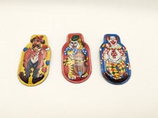 3 Vintage Halloween Japan Tin Clackers Noisemakers Clown Hobo Tiger All Work 