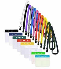 Id Neck Lanyard with J-Clip & Flexible Plastic ID Card Holder Pocket Free P&P