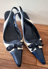 L.K.Bennett Monochrome 37.5 Pointed Kitten Heel Bow Slingback Shoes 4.5