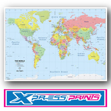 World Map Atlas Geography Political Poster Print A4 A3 Sizes BUY 2 GET 1 FREE