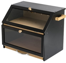 Bamboo Bread Bin Double Layer Kitchen Storage Box Large 2 Tier Cutting Board UK