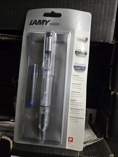 Lamy Vista Transparent Medium Nib Fountain Pen & Blue Ink Clear Pens Set NEW