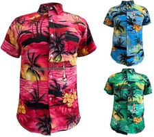 MENS HAWAIIAN SHIRT STAG DO PALM TREE ALOHA HOLIDAY BEACH SUMMER FANCY PARTY