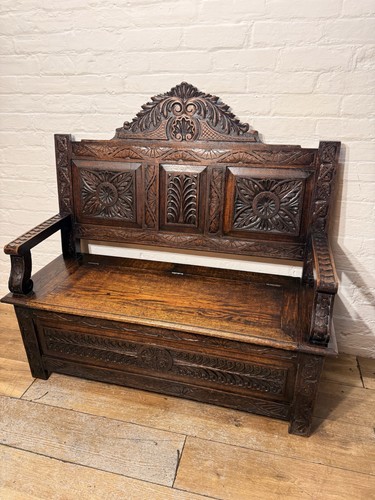 Antique oak monks bench - monks,