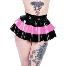 Women's Wetlook PVC Patchwork Mini Skirt Three-layers Faux Latex A-line skirts