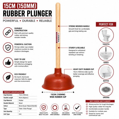 15cm rubber toilet plunger - rubber,