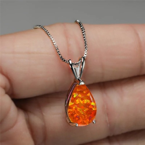 White opal stone pendant - white,