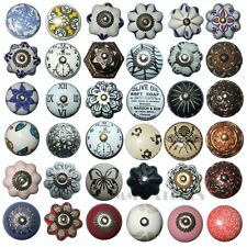 VINTAGE SHABBY CHIC BLACK WHITE CERAMIC CUPBOARD DOOR KNOBS DRAWER HANDLE KB01