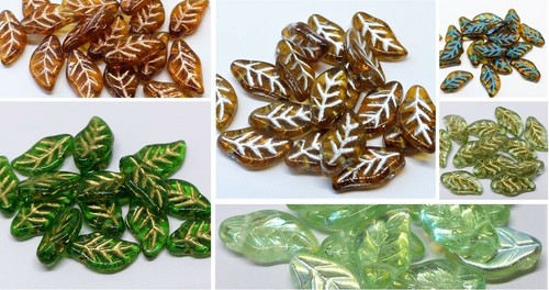 Czech glass leaf drop - leaf,