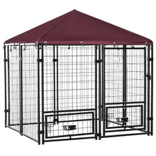 PawHut Dog Kennel with Rotating Bowl Holders, Cover, Outdoor Dog Run