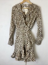 Vera & Lucy Leopard Print Ruffled Wrapped Dress Size L NEW BNWT