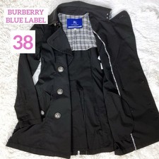 Rare Burberry Blue Label Trench Coat Nova Check Lining Black Size 38 M