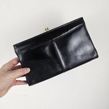 Jane Shilton Clutch Bag Purae Black Leather Vintage 1960s 1970s