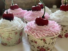Faux cupcakes. Hand crafted. Theatre prop. Shabby chic. Realistic. Set of six.