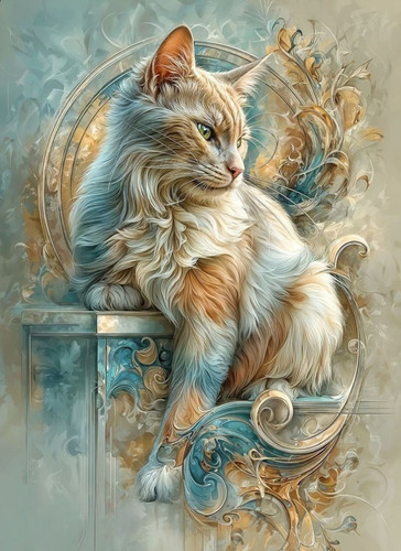 Watercolour ornate cat - ornate,