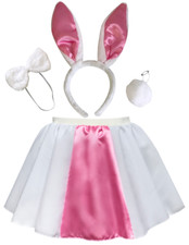 NEW Girls Rabbit Costume Fancy Dress SET 12" Pink + White SKIRT With Ears & Tail