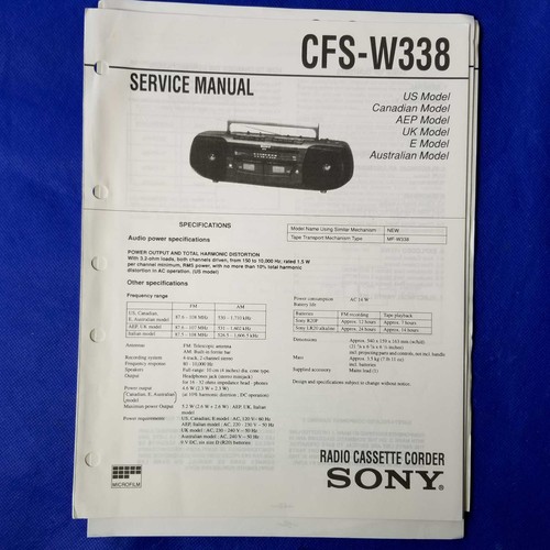 Sony cfs w338 service - sony, manual