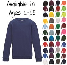 Kids School Jumper Crew Round Neck Sweatshirt Uniform Ages 1-15