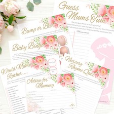 FLORAL BABY SHOWER GAMES Pink Girls party, Bingo, Labour, Scramble, Predictions 