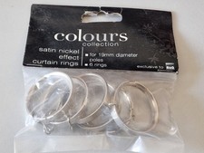 5x 6 Packs of COLOURS B&Q Satin Nickel Effect Curtain Rings 19mm Diameter Pole