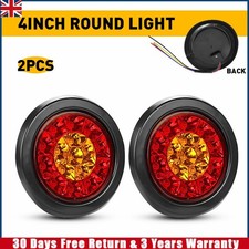 2x 4" Tail Lights Round Red/Amber 16-LEDs Truck Trailer Brake Stop Turn Signal
