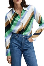 Mango Striped Green Satin Blouse    (fmn9-14)
