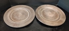 Round Wooden 13" Charger Plates Textured Gray Washed Finish Sonoma Set Of 2