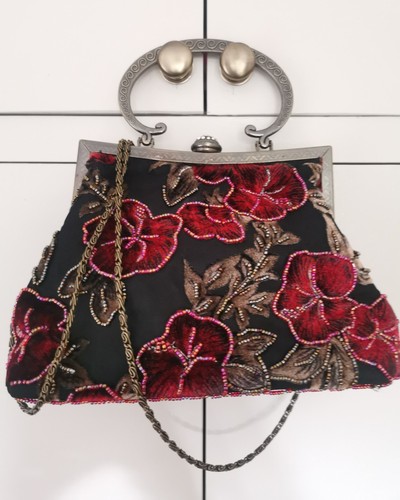 Vintage beaded dark red floral - beaded,