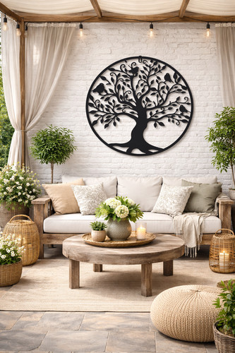 Large black tree birds metal - &,