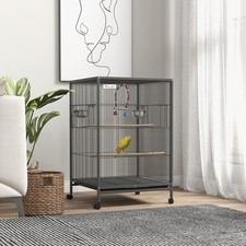 PawHut Bird Cage with Rolling Stand for Small Birds - Grey