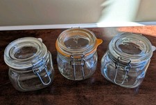 3 Glass Hinged Lid Clamp Canister Jars-.5 Liters-One Le Parfait,Two Square Shape