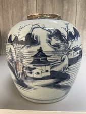 ANTIQUE CHINESE BLUE & WHITE PORCELAIN GINGER JAR EARLY QING DYNASTY 21.5 TALL