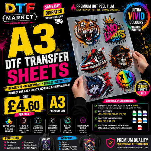 Dtf transfer sheets custom - a3,