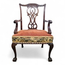 Chippendale mahogany desk chair  - Antique carved occasional reading armchair