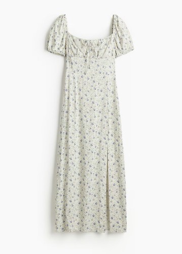 Cream blue floral smocked - cream,