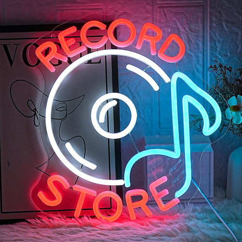 Light record store neon sign - record,